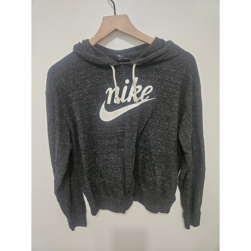 Nike Sportswear Gym Vintage Hoodie Charcoal Heather Grey Script‎ Logo Large